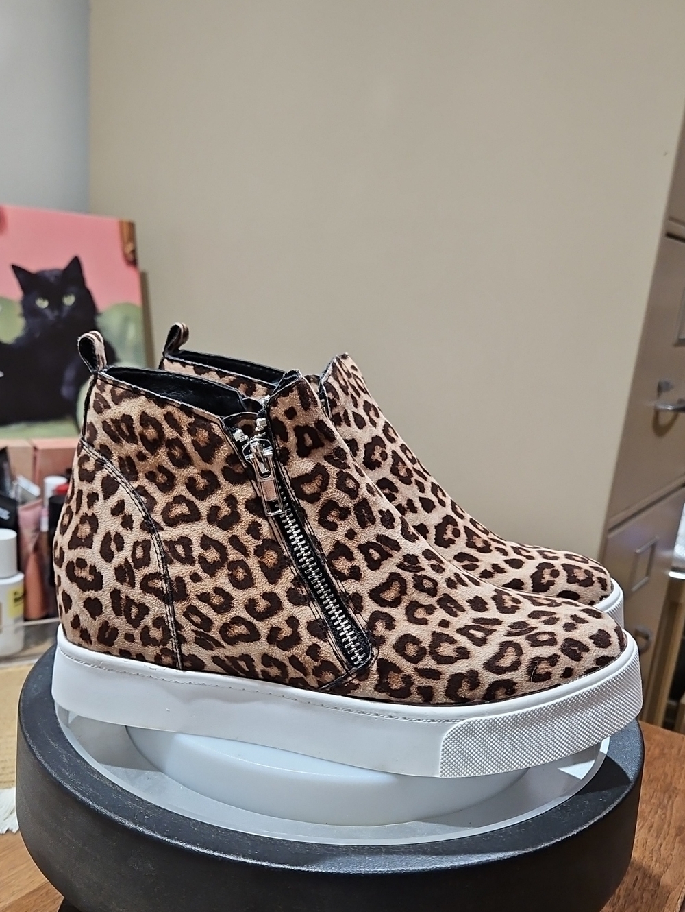 Soda Leopard-Print Wedge Platform Ankle Booties - Brown/Tan